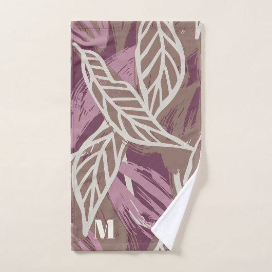 モノグラム水色コーヒーリーフパターンピックボール ハンドタオル (ハンドタオル)