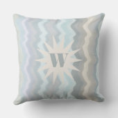 モノグラム水色ストライプティール(緑がかった色)グレ航海のー クッション (裏面)