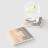 モノグラム水色ストライプ茶色オレンジ色 ストーンコースター (横)