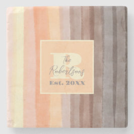 モノグラム水色ストライプ茶色オレンジ色 ストーンコースター