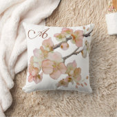 モノグラム水色ソフトオレンジピンクの木の花 クッション (ブランケット)