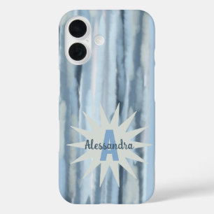 モノグラム水色パステルストライプズ青ネイビーグレイ iPhone 16ケース