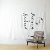 モノグラム水色フローラ結婚の背景 タペストリー (インサイチュ(横))