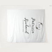 モノグラム水色フローラ結婚の背景 タペストリー (正面(横))