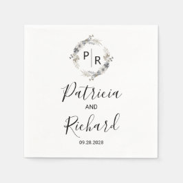 モノグラム水色フローラ結婚ズ スタンダードカクテルナプキン