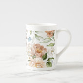 モノグラム水色フローラ10oz. ボーンチャイナマグカップ (右)