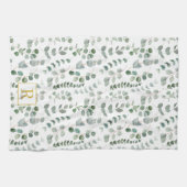 モノグラム水色ユーカリ花柄 キッチンタオル (横)