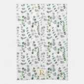 モノグラム水色ユーカリ花柄 キッチンタオル (縦)