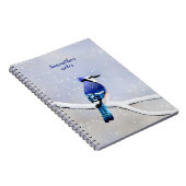 モノグラム水色冬の雪の鳥の青いジェイ ノートブック (右側)