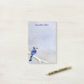 モノグラム水色冬の雪の鳥の青いジェイ ポストイット (デスク上)