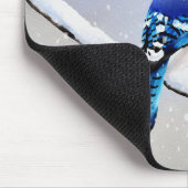 モノグラム水色冬の雪の鳥の青いジェイ マウスパッド (コーナー)