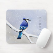 モノグラム水色冬の雪の鳥の青いジェイ マウスパッド (マウス)