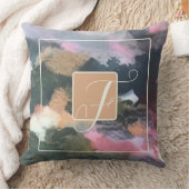 モノグラム水色抽象芸術茶色オレンジピンク クッション (ブランケット)