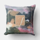 モノグラム水色抽象芸術茶色オレンジピンク クッション (正面)