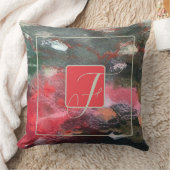 モノグラム水色抽象芸術赤褐色ピンク クッション (ブランケット)