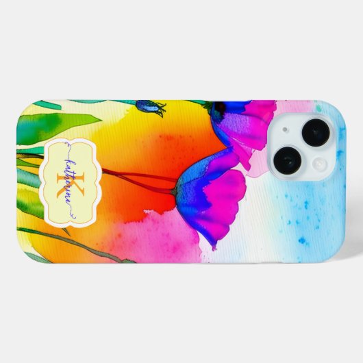 モノグラム水色明るいフローラポピー野花 Case-Mate iPhoneケース (裏面 (横))