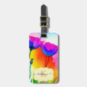 モノグラム水色明るいポピー花フローラ ラゲッジタグ (正面縦)