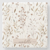 モノグラム水色素朴茶色フローラ植物学 ストーンコースター (正面)