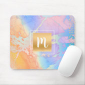 モノグラム水色金ゴールドターコイズオレンジパープル マウスパッド (マウス)