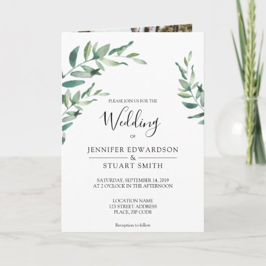 モノグラム水葉色写真結婚の 招待状 (正面)