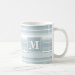 モノグラム氷青ストライプ色 コーヒーマグカップ