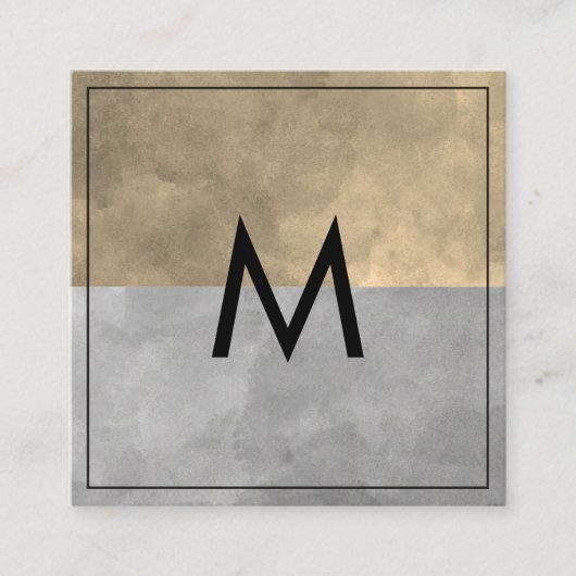 モノグラム洗練されたセピア灰色のカラーブロック スクエア名刺 (正面)