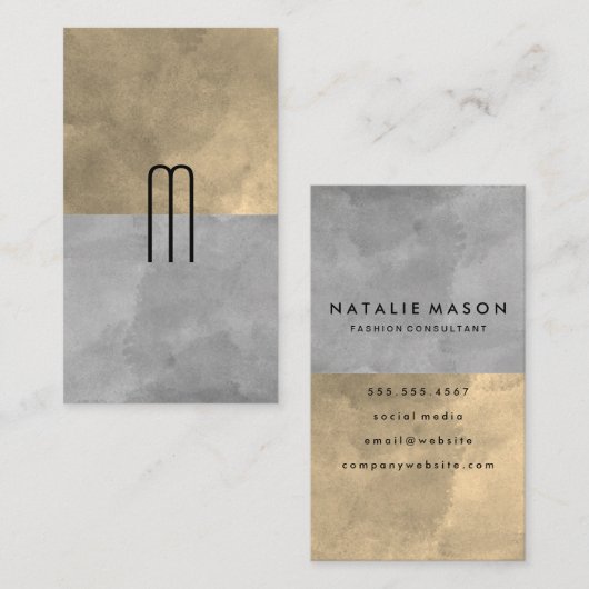 モノグラム洗練されたセピア灰色のカラーブロック 名刺 (正面/裏面)