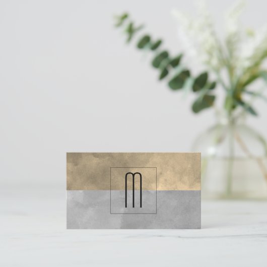 モノグラム洗練されたセピア灰色のカラーブロック 名刺 (スタンド正面)