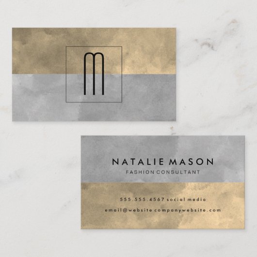 モノグラム洗練されたセピア灰色のカラーブロック 名刺 (正面/裏面)