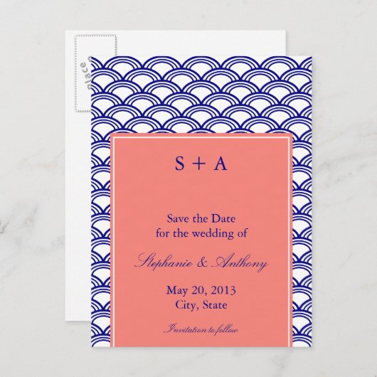 モノグラム海軍とコーラルセイガイハ結婚パタン 案内ポストカード (正面/裏面)