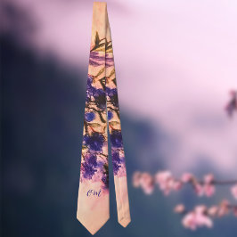 モノグラム海軍の青い桃の紫のフローラ水色 ネクタイ