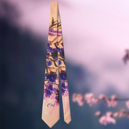 モノグラム海軍の青い桃の紫のフローラ水色 ネクタイ