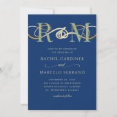 モノグラム海軍オリーブセージ緑QRコード結婚ズ 招待状 (正面)