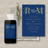 モノグラム海軍オリーブセージ緑QRコード結婚ズ 招待状