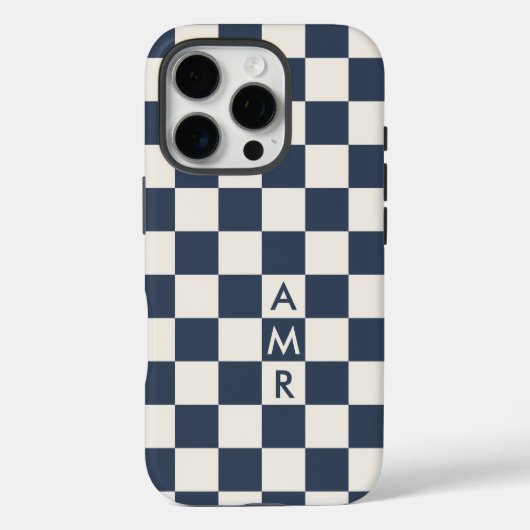 モノグラム海軍ブルークリームパタ市松模様にーン Case-Mate iPhoneケース (裏面)