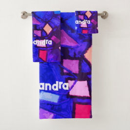 モノグラム海軍ブルーピンクカラフルブライト抽象芸術 バスタオルセット