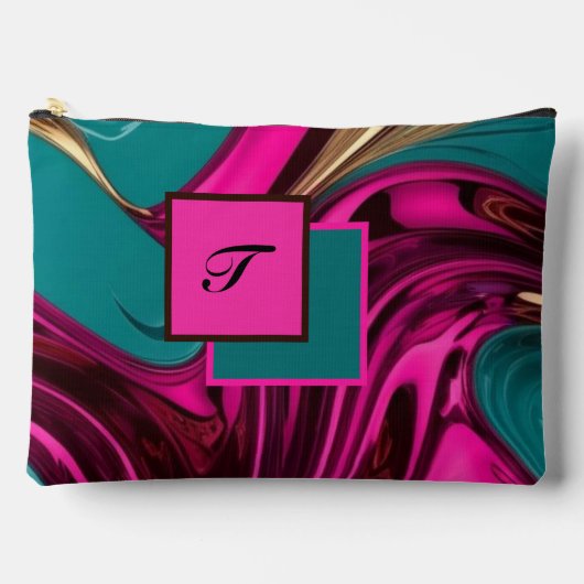 モノグラム液体水ホットピンク、金ゴールド&グリーン アクセサリーポーチ (正面)