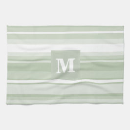モノグラム淡い色のグのグストライプリーン キッチンタオル