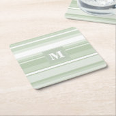 モノグラム淡い色のグのグストライプリーン スクエアペーパーコースター (アングル)