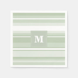 モノグラム淡い色のグのグストライプリーン スタンダードカクテルナプキン