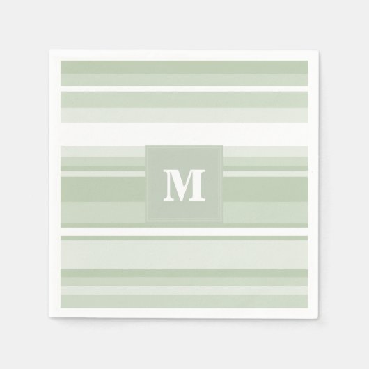 モノグラム淡い色のグのグストライプリーン スタンダードカクテルナプキン (正面)
