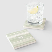 モノグラム淡い色のグのグストライプリーン ストーンコースター (横)