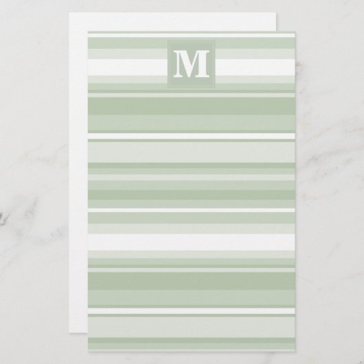 モノグラム淡い色のグのグストライプリーン 便箋 (正面/裏面)