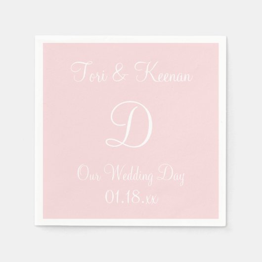 モノグラム淡い色のピンククラス相補カラーナップ スタンダードカクテルナプキン (正面)