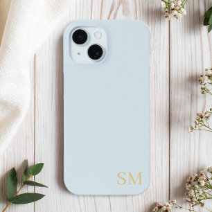 モノグラム淡い色のブルー金ゴールドミニマルイニシャル iPhone 15ケース