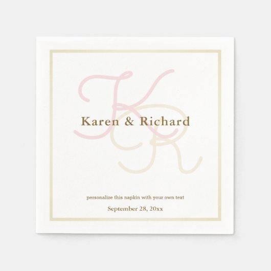 モノグラム淡い色の スタンダードカクテルナプキン (正面)