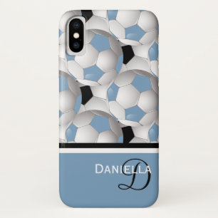 モノグラム淡い青い黒のサッカーボールパターン iPhone X ケース
