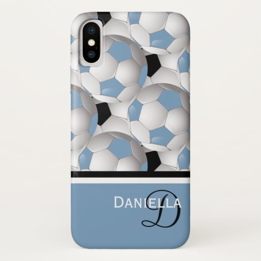 モノグラム淡い青い黒のサッカーボールパターン Case-Mate iPhoneケース (裏面)