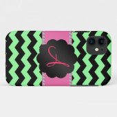 モノグラム淡緑色の黒いシボロン Case-Mate iPhoneケース (裏面(横))