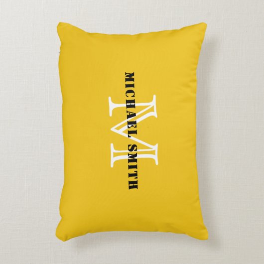 モノグラム深いレモン背景 アクセントクッション (正面(垂直))